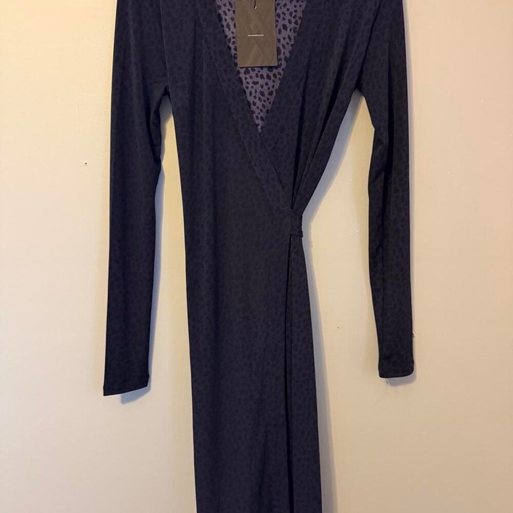 NWT Blue Life XS Navy Leopard Animal Print Wrap Midi Dress